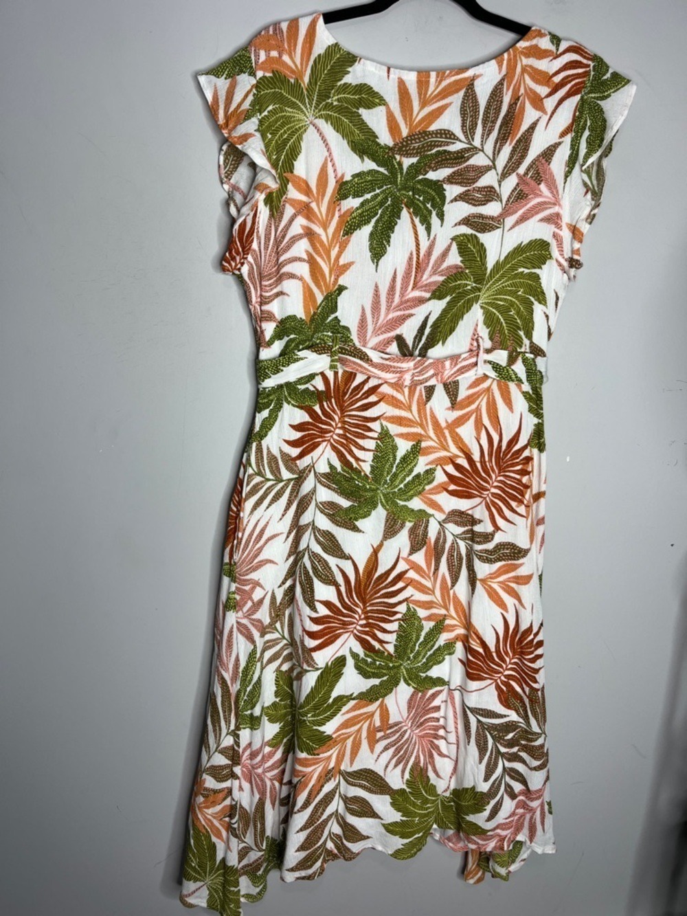 Suzy Shier Leaf Print V-neck Button Front Short Sleeve Tie-Waist Midi Dress, XXL - Picture 7 of 11